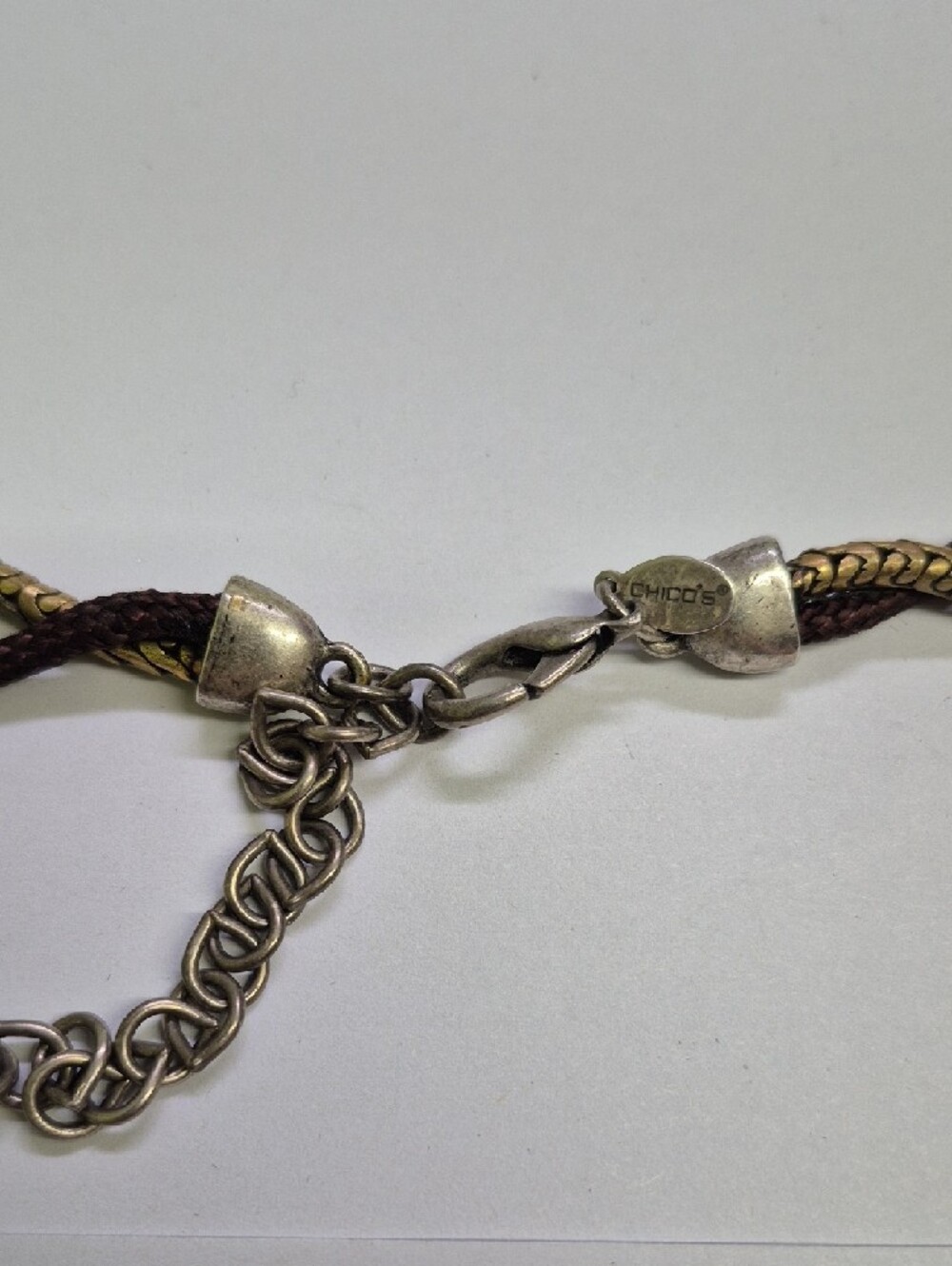 Chico's Chunky Bohemian Brown Wood & Silver-Tone Bead Necklace - Picture 2 of 5